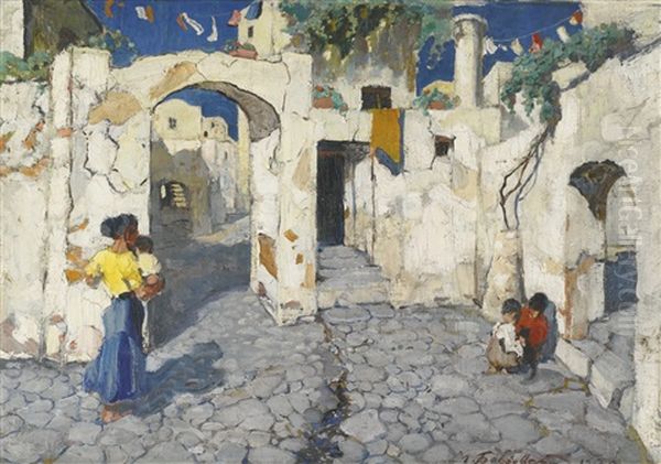 Italian Street Scene Oil Painting by Grigori Mikhailovich Bobrovsky