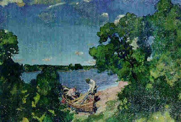 By The Lake Oil Painting by Grigori Mikhailovich Bobrovsky