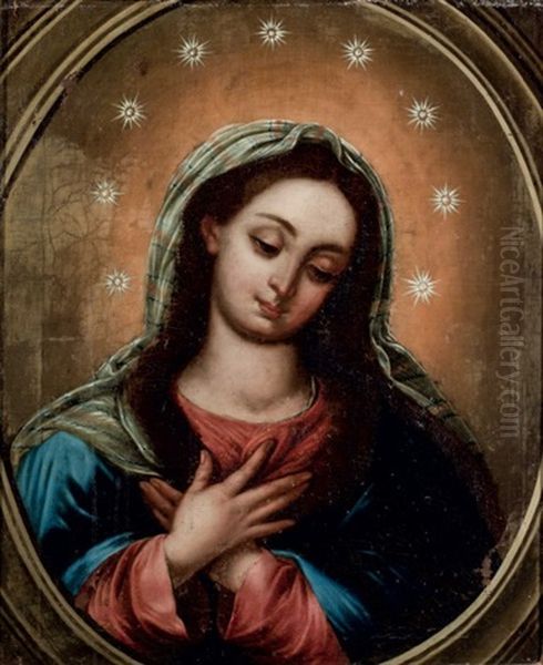 Virgen Oil Painting by Pedro Anastasio Bocanegra