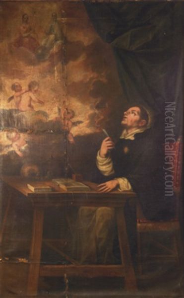 Saint Thomas D'aquin Ecrivant Sous L'inspiration Celeste Oil Painting by Pedro Anastasio Bocanegra