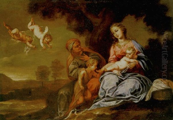 La Virgen Con El Nino, Santa Isabel Y San Juanito Oil Painting by Pedro Anastasio Bocanegra