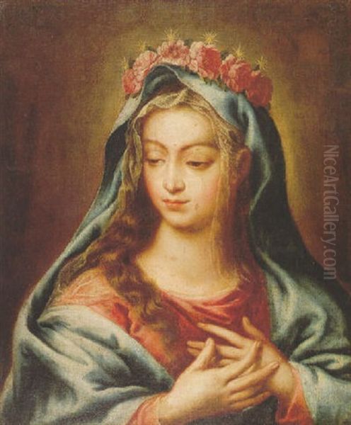 Virgen Coronada De Rosas Oil Painting by Pedro Anastasio Bocanegra