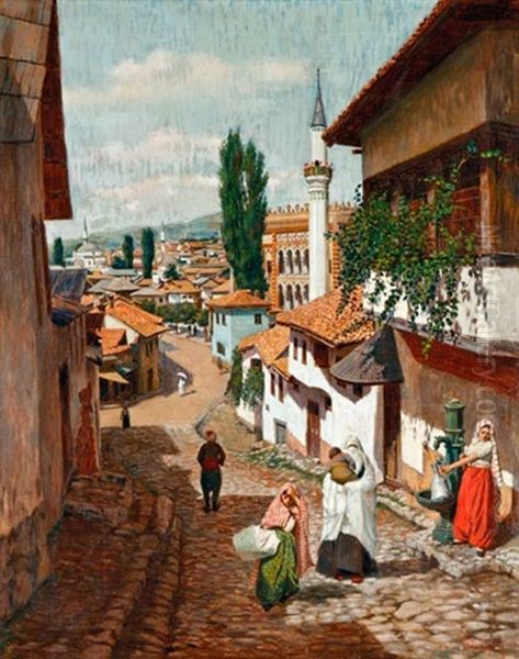 Szarajevoi Utcareszlet Oil Painting by Spiro Bocaric