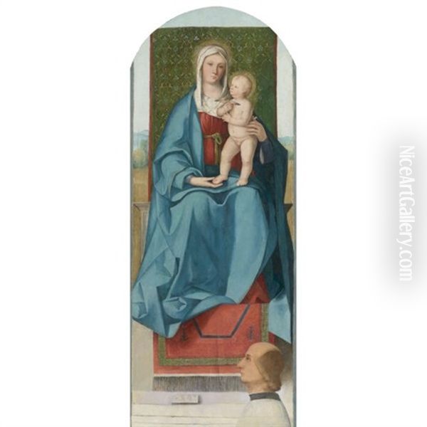 The Madonna And Child Enthroned With A Donor Oil Painting by Boccacio Boccaccino