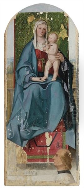 The Madonna And Child Enthroned, With A Donor Oil Painting by Boccacio Boccaccino