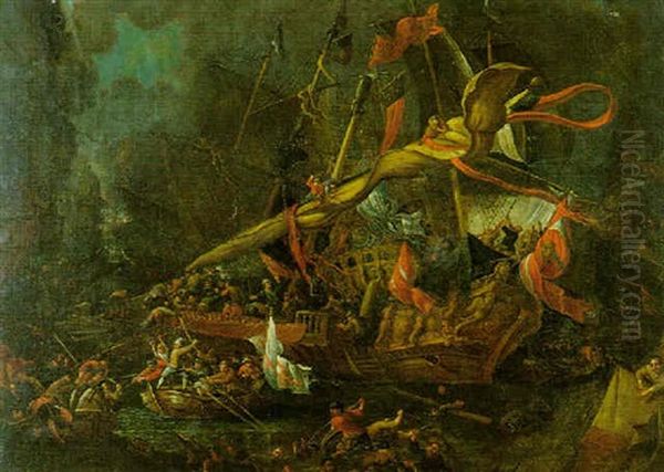 Une Bataille Navale Oil Painting by Faustino Bocchi