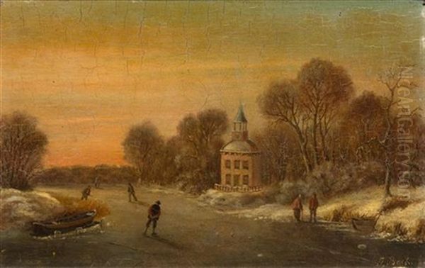 Winter Landscape With Ice Skaters Oil Painting by Anna Boch