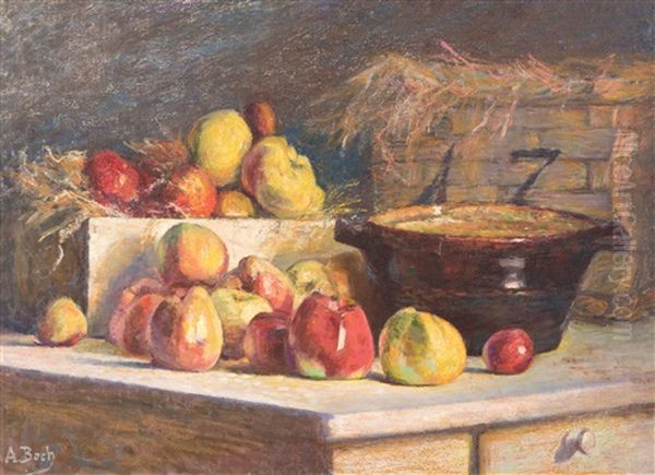 Still Life With Appels, Bowl And Basket (ca. 1918) Oil Painting by Anna Boch