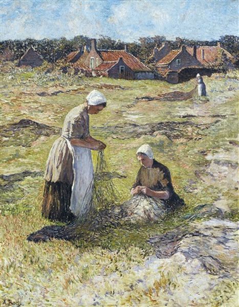 Ramendeuses De Filets De Peche Dans Les Dunes (1895-1905) by Anna Boch