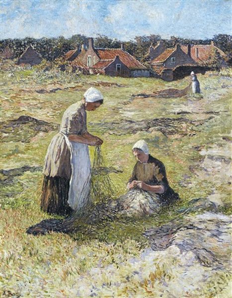 Ramendeuses De Filets De Peche Dans Les Dunes Oil Painting by Anna Boch