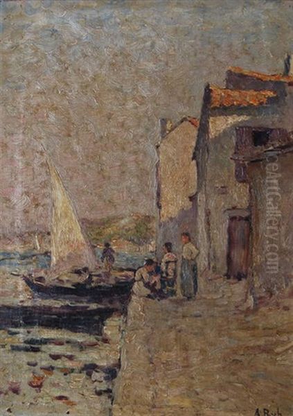 Voilier De Peche Et Bord De Quai Anime Oil Painting by Anna Boch