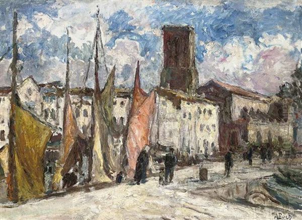 Figures On A Quay Before A Church Oil Painting by Anna Boch