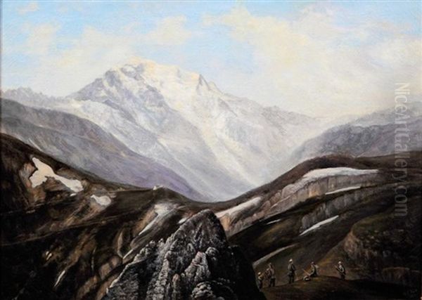 Randonneurs Au Col De Balme Et Le Mont Blanc, 1878 Oil Painting by Eugene Guillaume Boch