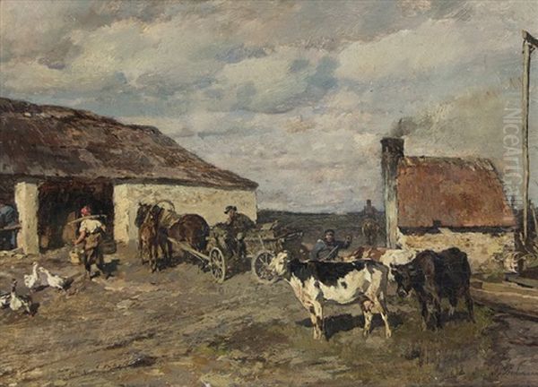 Farm With Cows Oil Painting by Gregor von Bochmann the Elder