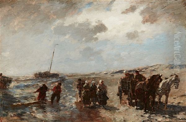 Mussel Fishers Oil Painting by Gregor von Bochmann the Elder