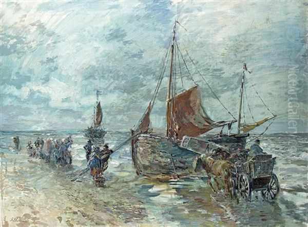 Before Leaving On The Coast Oil Painting by Gregor von Bochmann the Elder