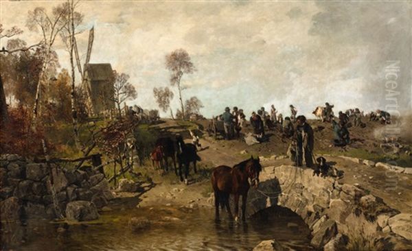 Peasants Farming Oil Painting by Gregor von Bochmann the Elder