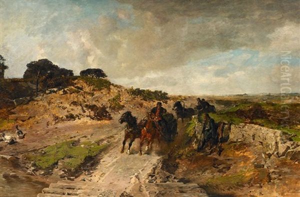 Estnische Landschaft Mit Pferdewagen Oil Painting by Gregor von Bochmann the Elder