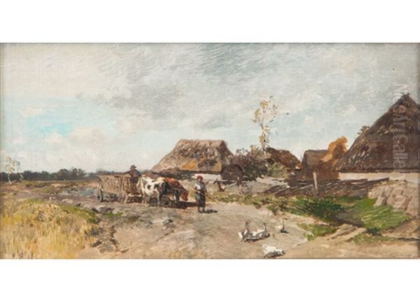 Estonian Farmyard Oil Painting by Gregor von Bochmann the Elder