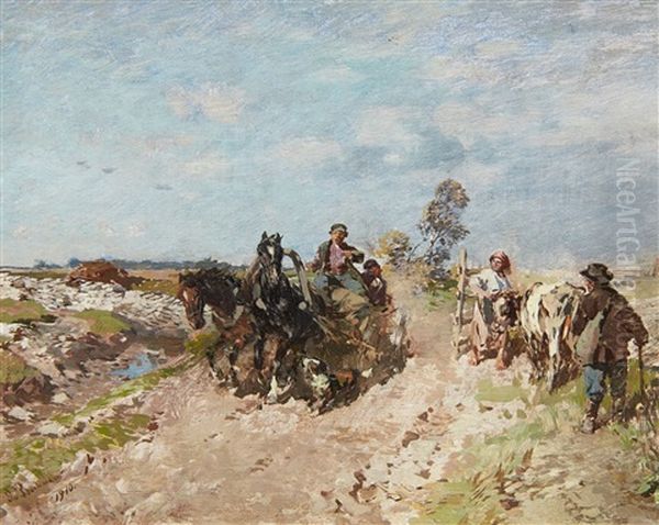 Landscape With A Hay Cart Oil Painting by Gregor von Bochmann the Elder