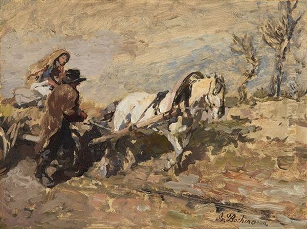 Estonian Farmers With A Horse And Cart Oil Painting by Gregor von Bochmann the Elder