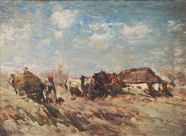 Estonian Farm Yard Oil Painting by Gregor von Bochmann the Elder