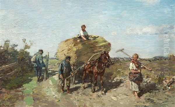 Bauern Mit Heuwagen Oil Painting by Gregor von Bochmann the Elder