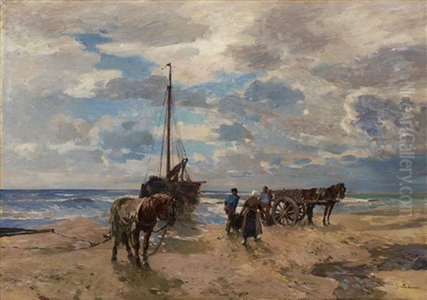 Fischer Am Strand Oil Painting by Gregor von Bochmann the Elder