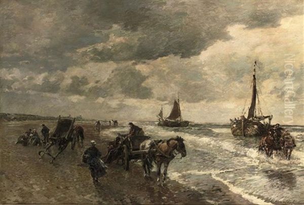 A Day At The Beach Oil Painting by Gregor von Bochmann the Elder