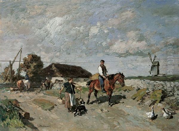 Landschaft Mit Bauern Und Windmuhle Oil Painting by Gregor von Bochmann the Elder