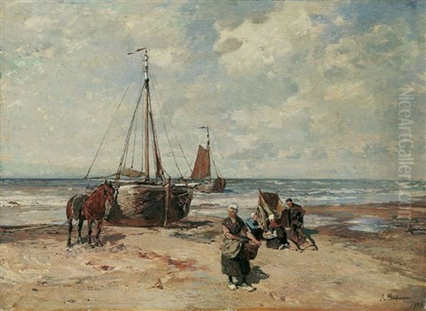 Beim Entladen Des Fischfangs Oil Painting by Gregor von Bochmann the Elder