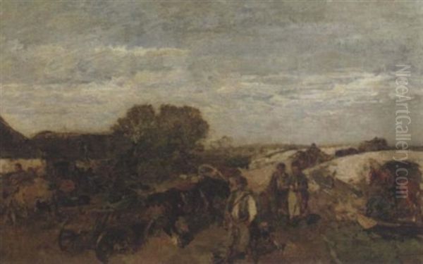 Passing Through A Village Oil Painting by Gregor von Bochmann the Elder