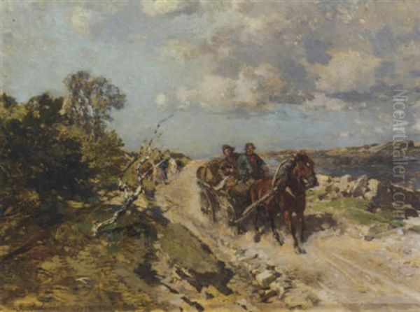 A Cart On A Sandy Track, Estland Oil Painting by Gregor von Bochmann the Elder