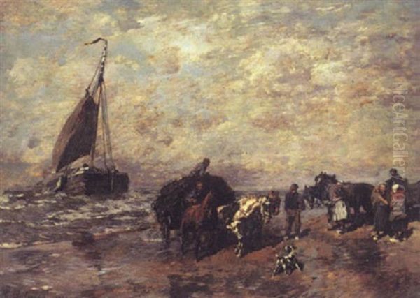 Fisherfolk On A Beach by Gregor von Bochmann the Elder