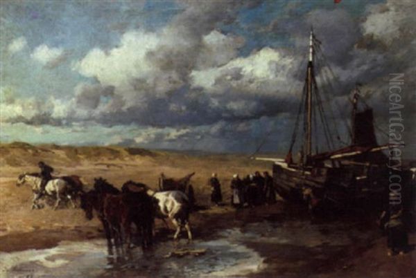 Beach Scene Oil Painting by Gregor von Bochmann the Elder