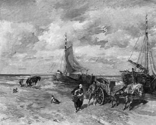 Anlandende Fischerboote An Der Estnischen Kuste Oil Painting by Gregor von Bochmann the Elder