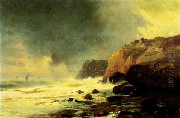 A Rocky Coastline Oil Painting by Gregor von Bochmann the Elder