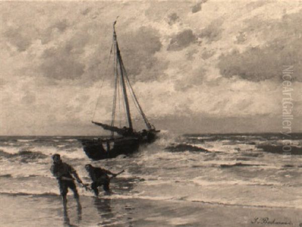 Anlandende Kustenfischer Am Nordseestrand Oil Painting by Gregor von Bochmann the Elder