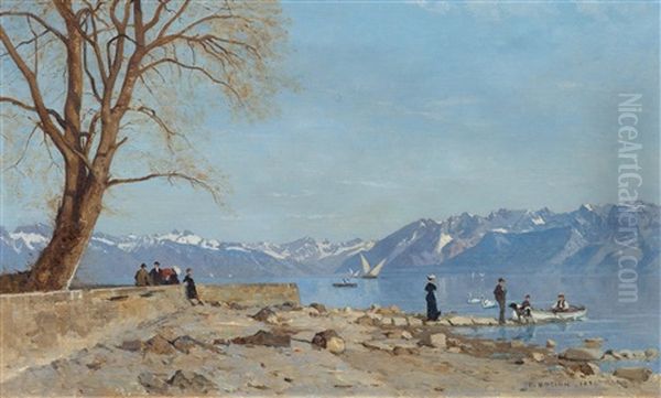 Le Grand Lac Vu Du Quai D'ouchy Oil Painting by Francois-Louis-David Bocion