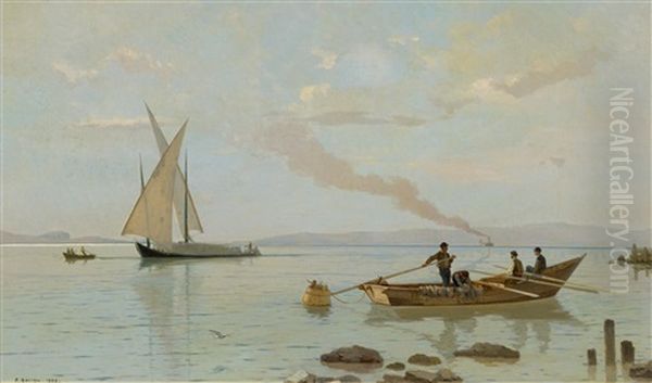 Genfersee Mit Ruder- Und Segelboot. (lake Geneva With Rowing And Sailboats) Oil Painting by Francois-Louis-David Bocion