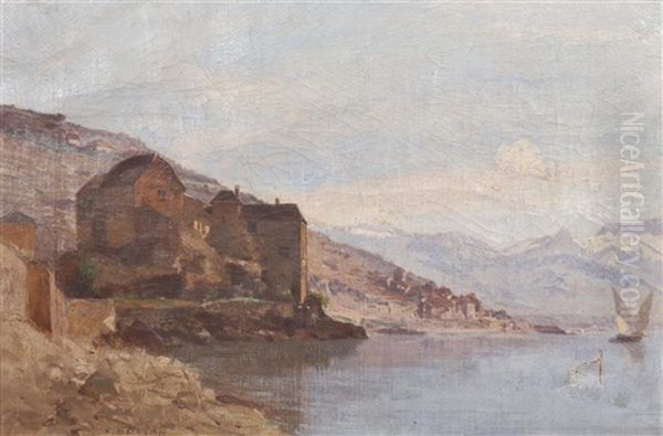 Chateau De Glerolles Et Le Lac Oil Painting by Francois-Louis-David Bocion