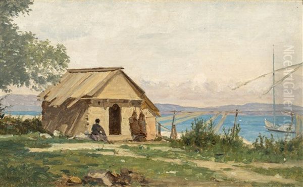 La Cabane Du Pecheur A Dorigny Oil Painting by Francois-Louis-David Bocion