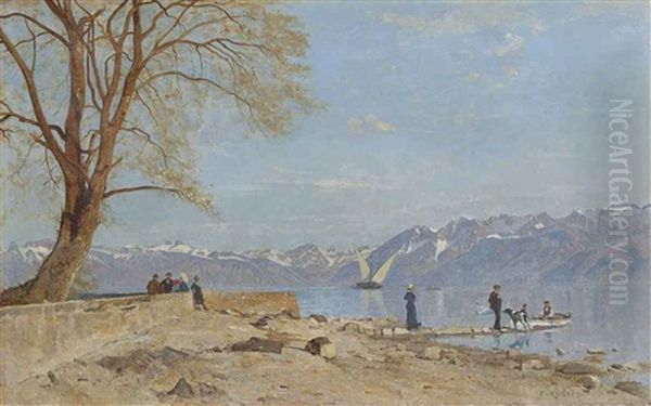 Le Grand Lac Vu Du Quai D'ouchy Oil Painting by Francois-Louis-David Bocion