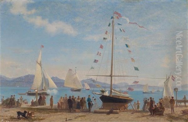 Inauguration D'un Bateau Lacustre Sur Le Quai D'ouchy Oil Painting by Francois-Louis-David Bocion