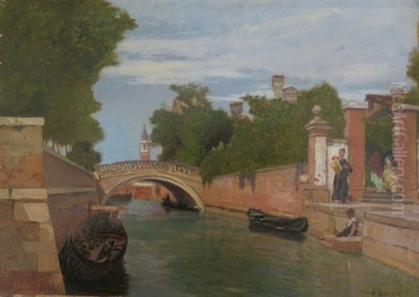 Venise, Ponte Dei Giardini Oil Painting by Francois-Louis-David Bocion