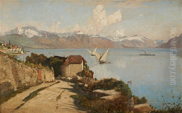 Voiles Et Vapeur Sur Le Lac Leman Oil Painting by Francois-Louis-David Bocion