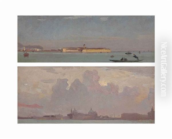 Views Of Venice Seen From The Lagoon (2 Works) Oil Painting by Francois-Louis-David Bocion