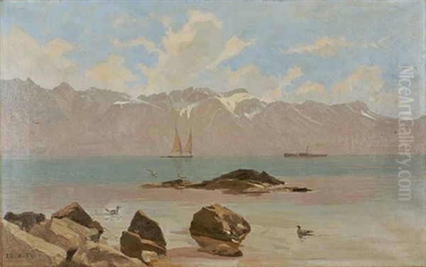 Voilier Et Vapeur Sur Le Leman Oil Painting by Francois-Louis-David Bocion