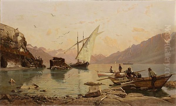 Bord Du Lac A Rivaz Oil Painting by Francois-Louis-David Bocion