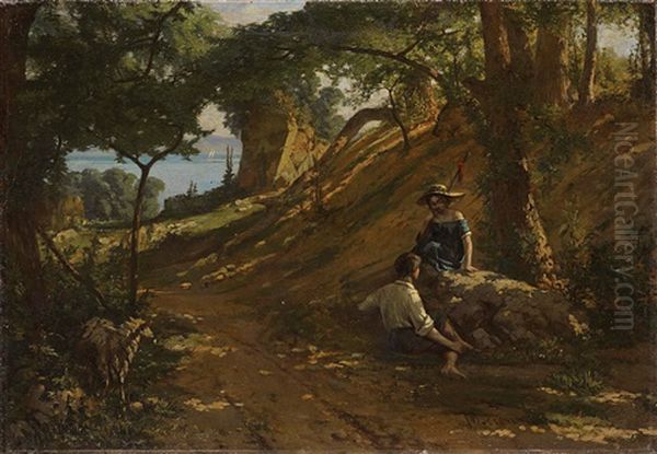 Scene Bucolique Au Denantou (commune D'ouchy) Oil Painting by Francois-Louis-David Bocion